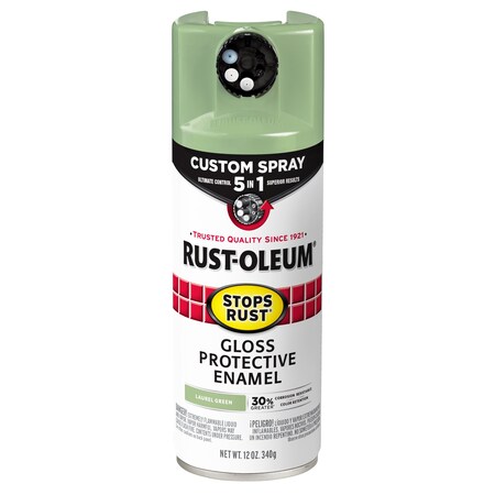 Rust-Oleum Spray Paint, Laurel Green, Gloss, Solvent, 12 oz 384753